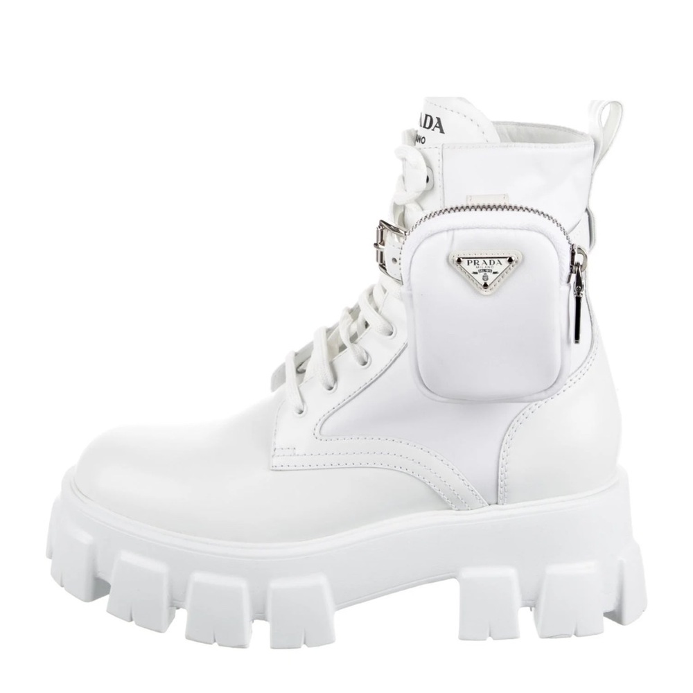 Prada White monolith Combat Boots includes box